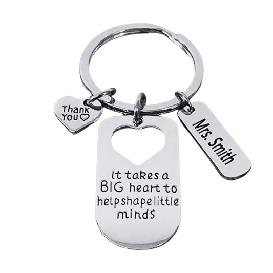 Personalized Engraved Teacher Big Heart Little Minds Keychain