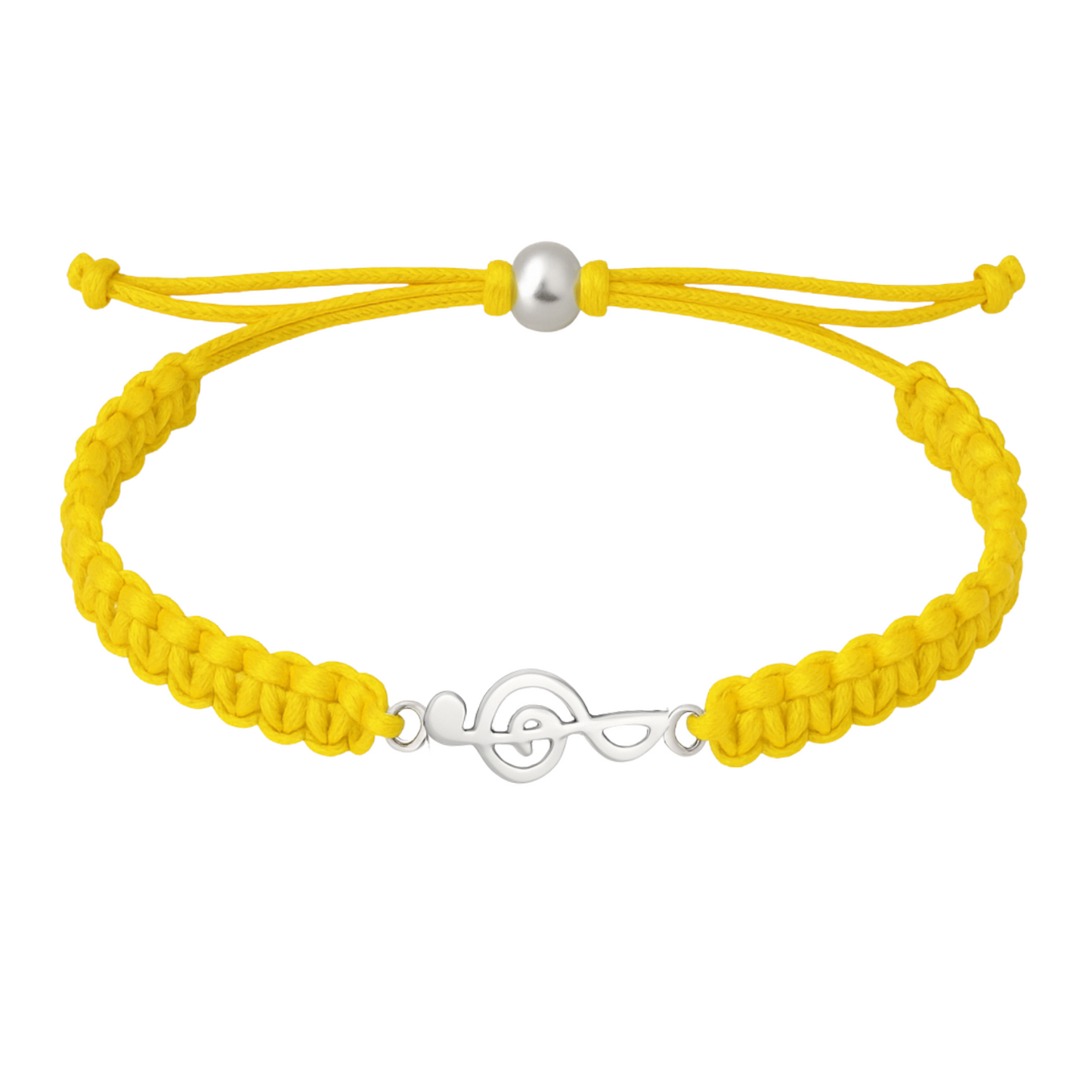 Yellow rope bracelet with silver music note charm and sporty woven design
