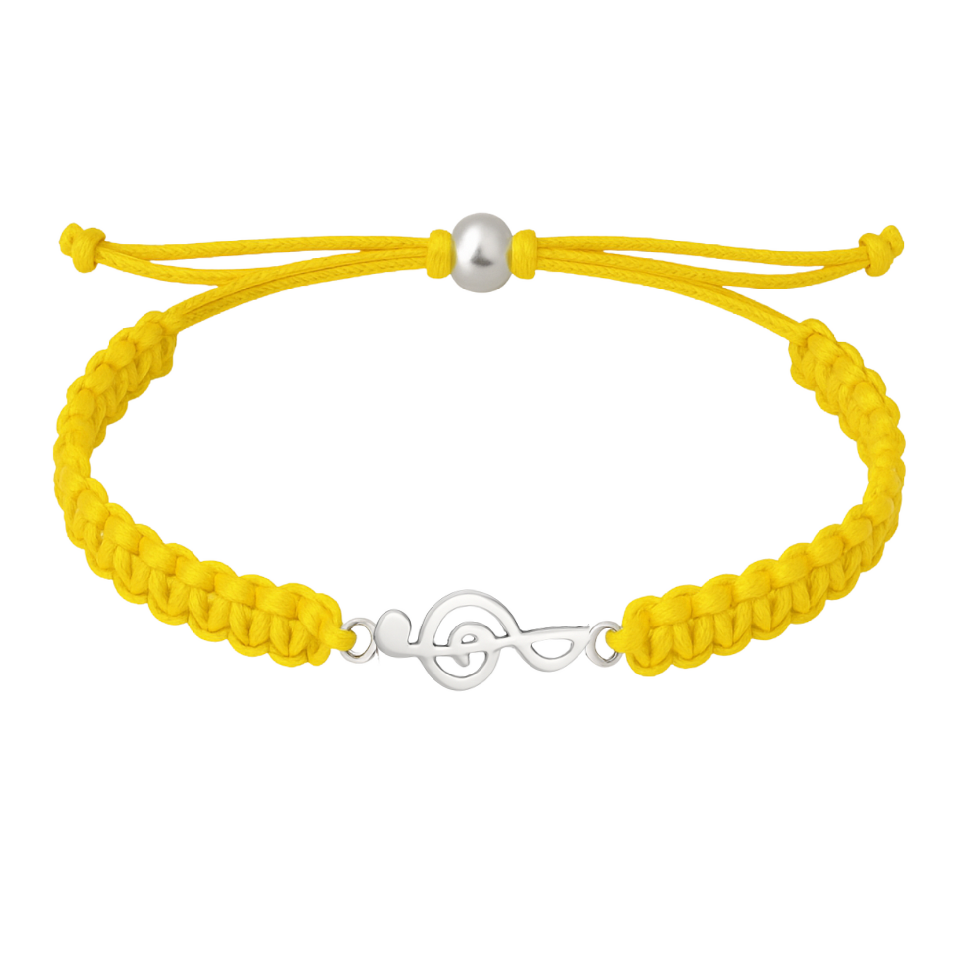 Yellow rope bracelet with silver music note charm and sporty woven design