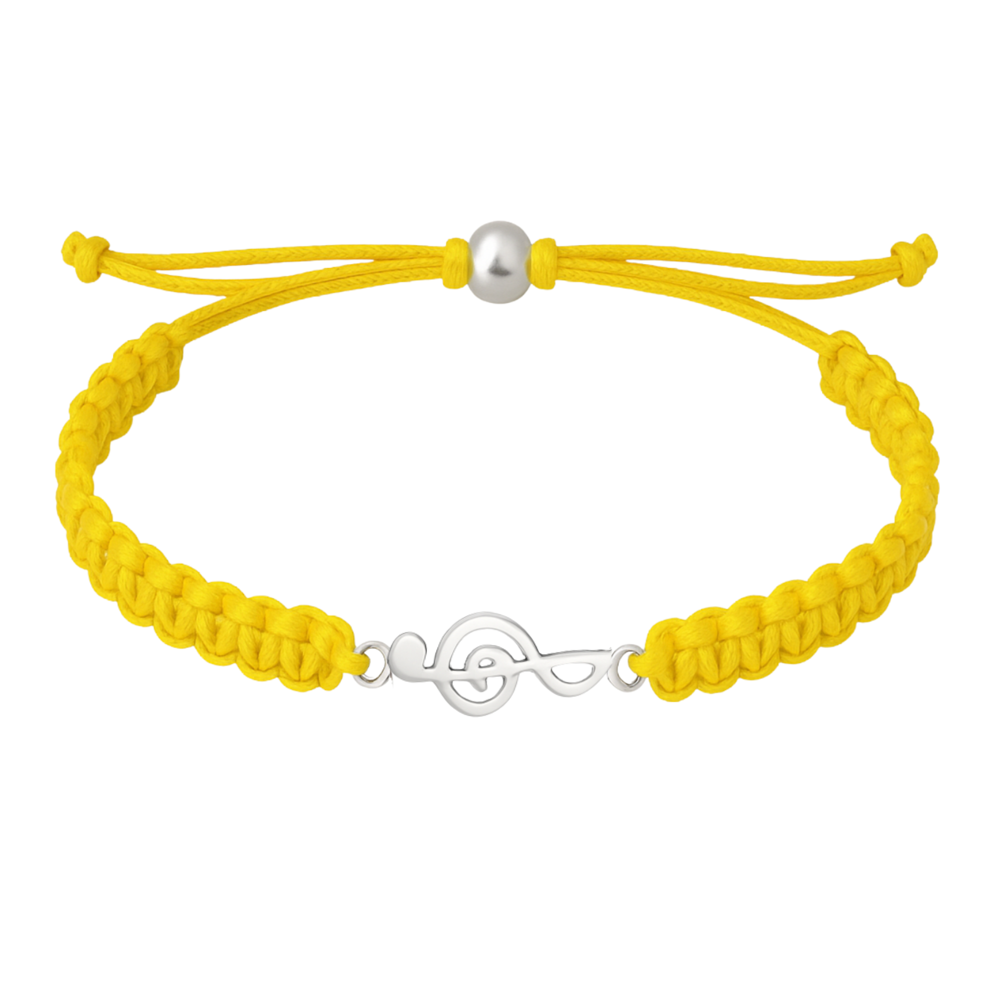 Yellow rope bracelet with silver music note charm and sporty woven design