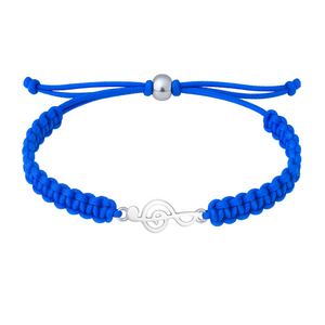 Royal blue braided bracelet with silver treble clef charm and slip-knot design