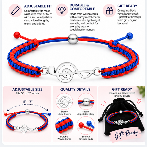 Music Note Treble Clef Multi Colored Rope Bracelet - Pick Color