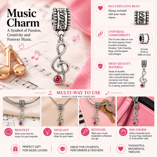Music Treble Clef Birthstone Bead Charms