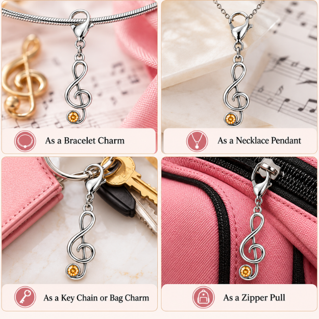 Music Treble Clef Birthstone Clip On Charms