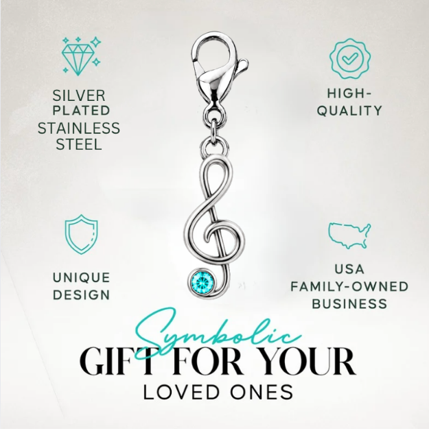 Music Treble Clef Birthstone Clip On Charms