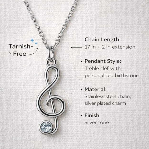 Music Treble Clef Birthstone Necklace