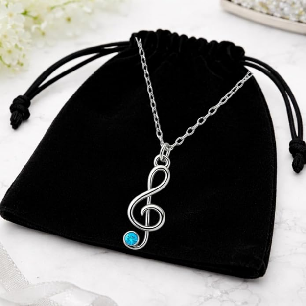 Music Treble Clef Birthstone Necklace