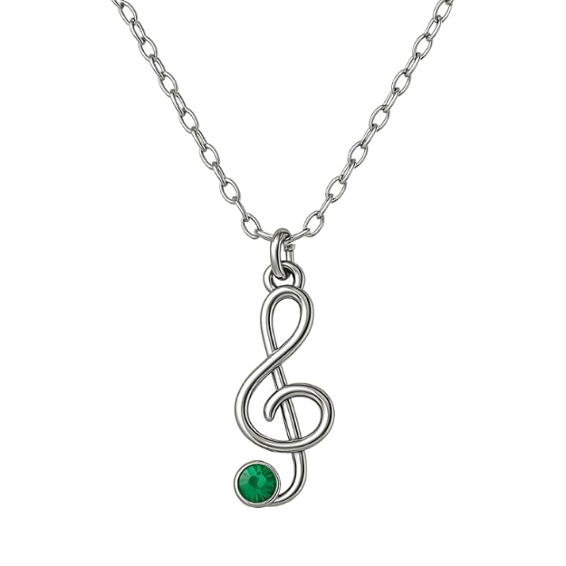 Music Treble Clef Birthstone Necklace