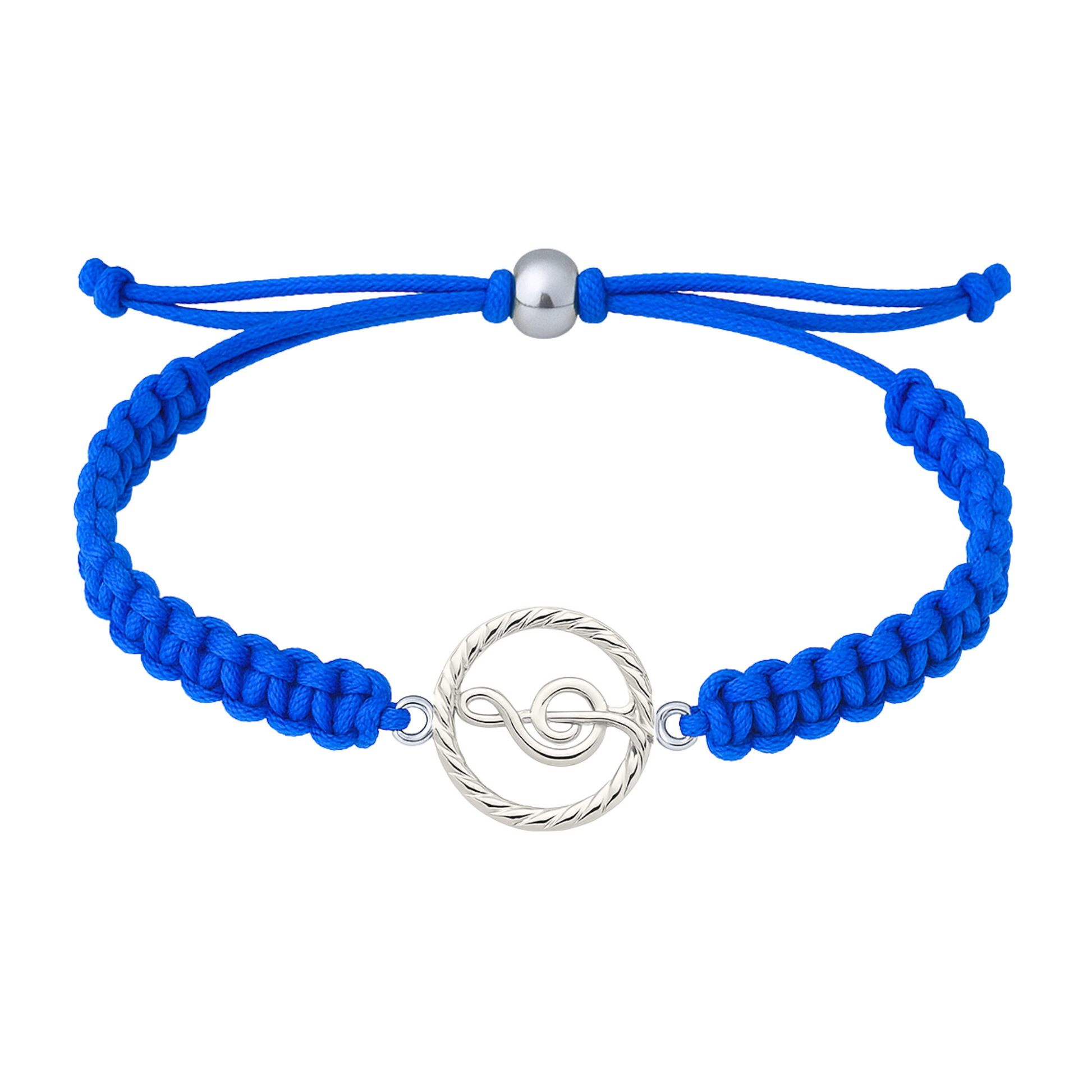Royal blue music rope bracelet with treble clef charm, stylish and adjustable fit.