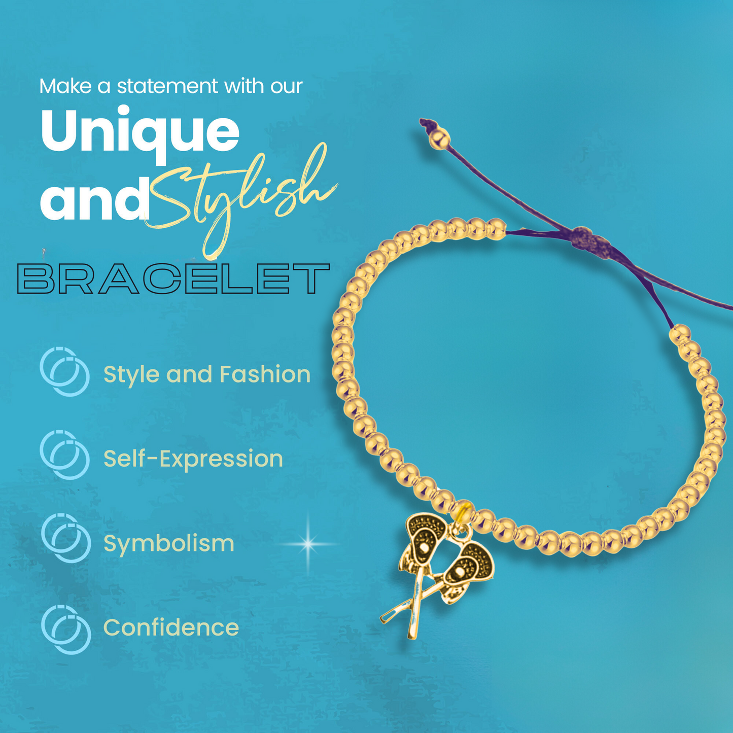 Lacrosse Double Stick Adjustable Beaded Charm Bracelet