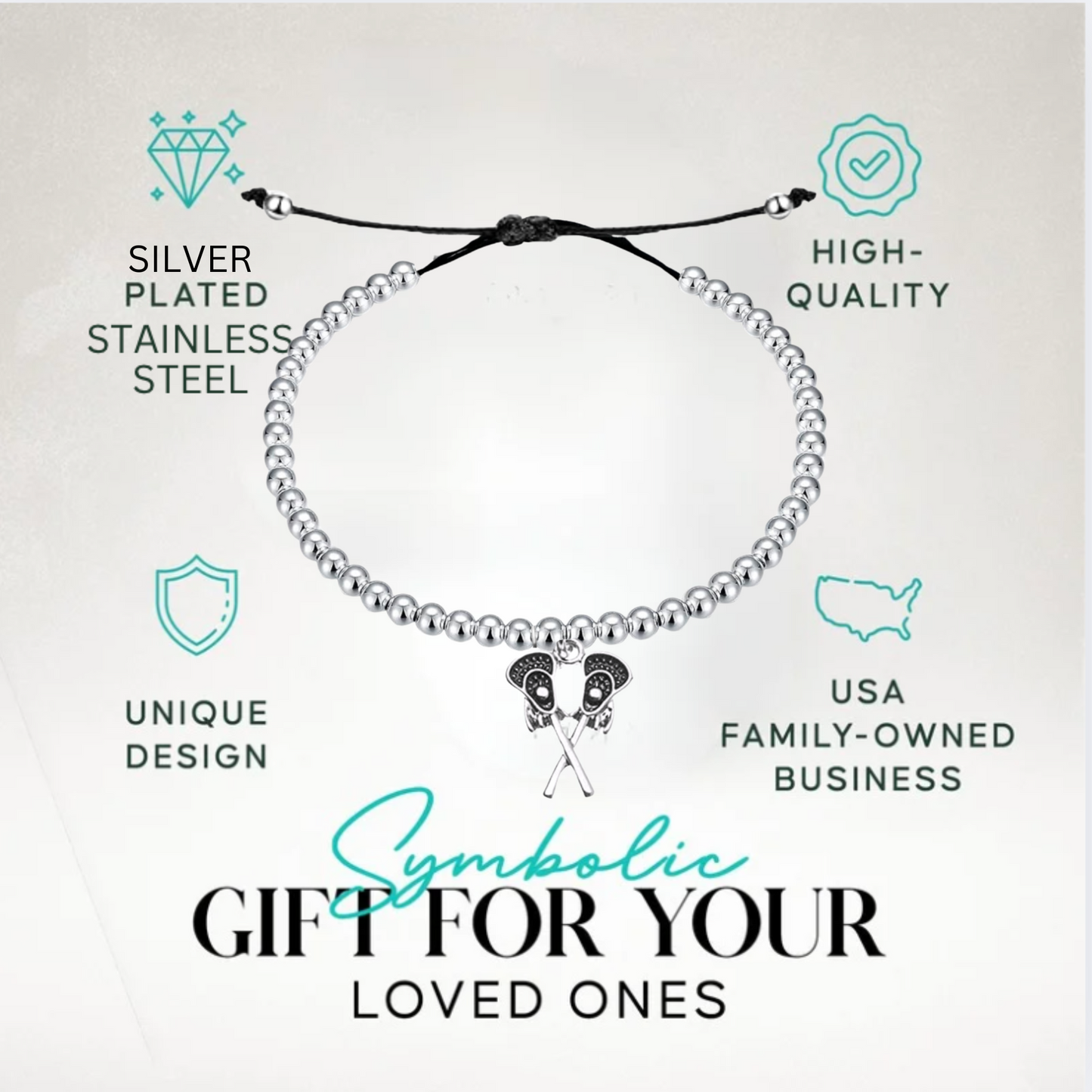 Lacrosse Double Stick Adjustable Beaded Charm Bracelet