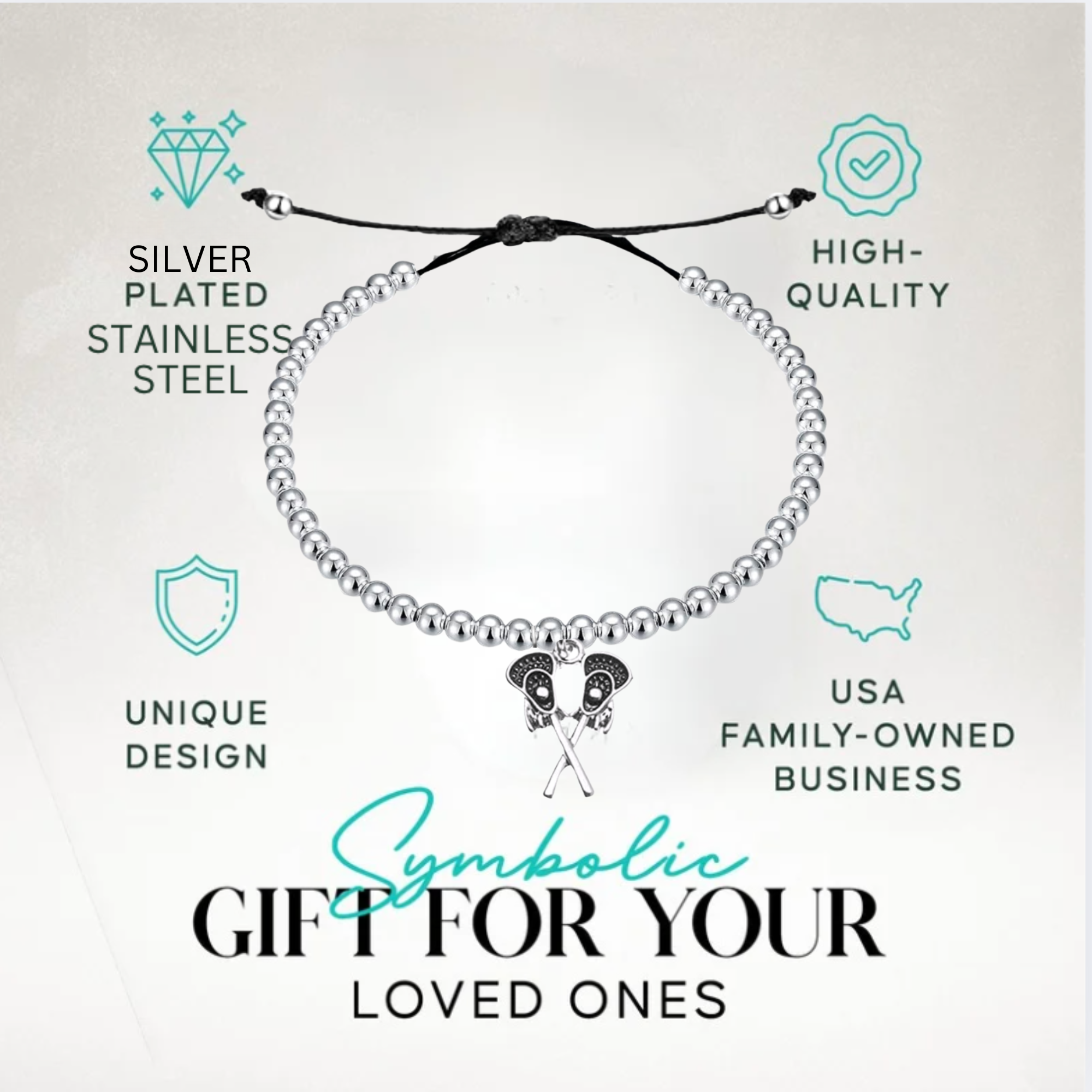 Lacrosse Double Stick Adjustable Beaded Charm Bracelet