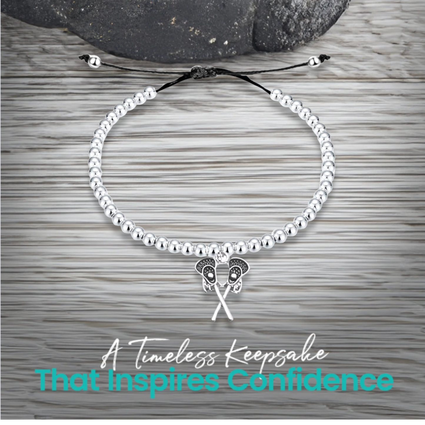 Lacrosse Double Stick Adjustable Beaded Charm Bracelet