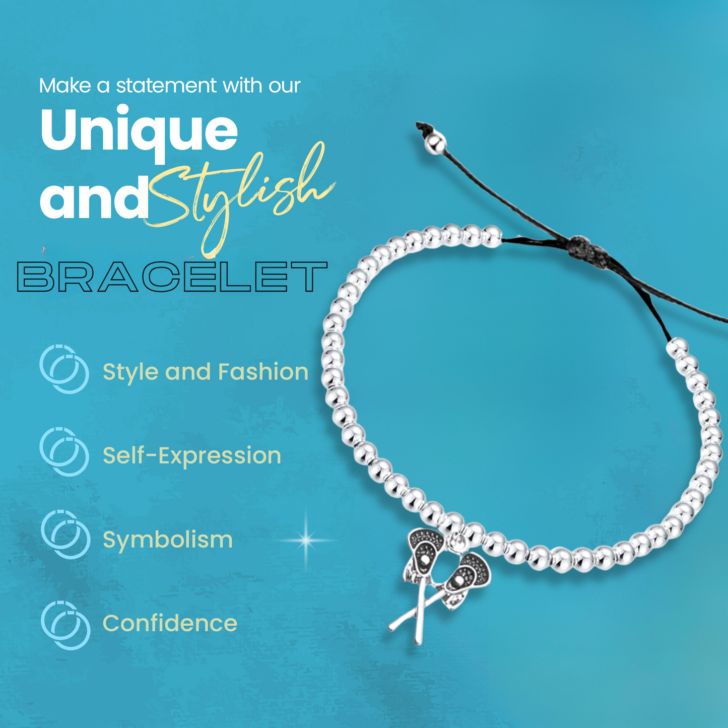 Lacrosse Double Stick Adjustable Beaded Charm Bracelet