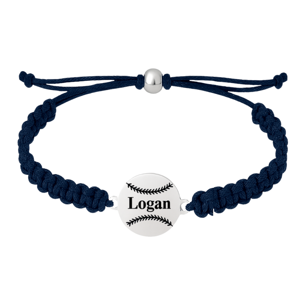 Personalized Baseball Stainless Steel Rope Bracelet - Pick Color