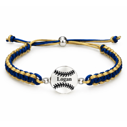 Personalized Multi Colored Baseball Charm Connector Rope Bracelet - Pick Colors