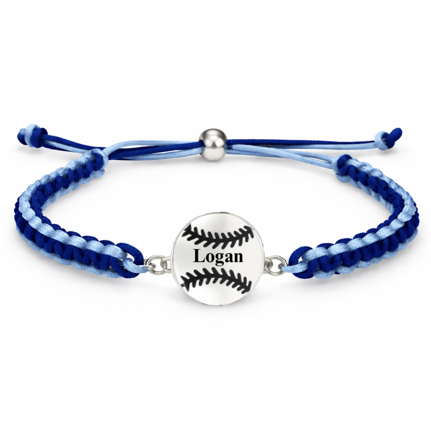 Personalized Multi Colored Baseball Charm Connector Rope Bracelet - Pick Colors