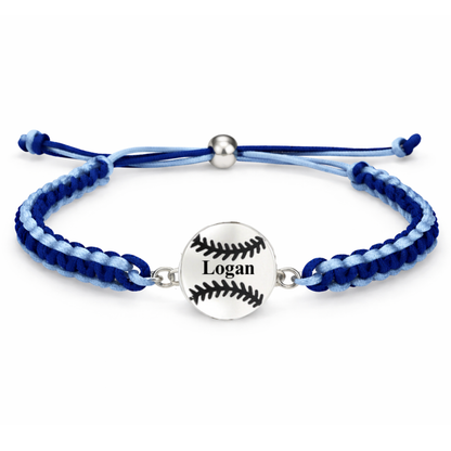 Personalized Multi Colored Baseball Charm Connector Rope Bracelet - Pick Colors