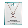 Rose gold field hockey necklace with cross sticks charm on velvet card – ideal gift for sports girls