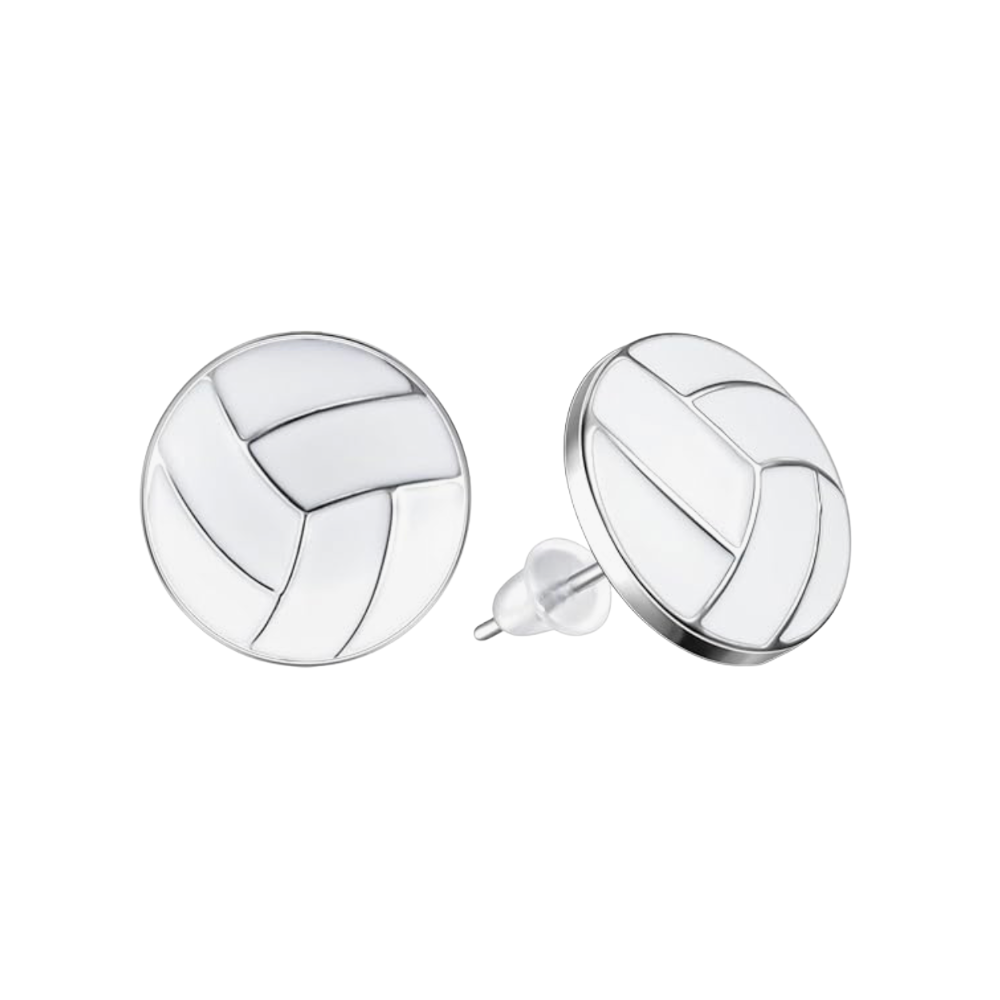 Volleyball White Silver Stud Earrings