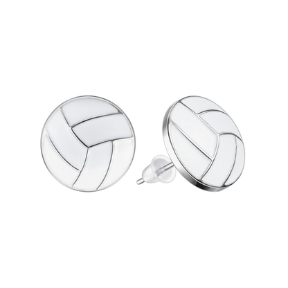 Volleyball White Silver Stud Earrings