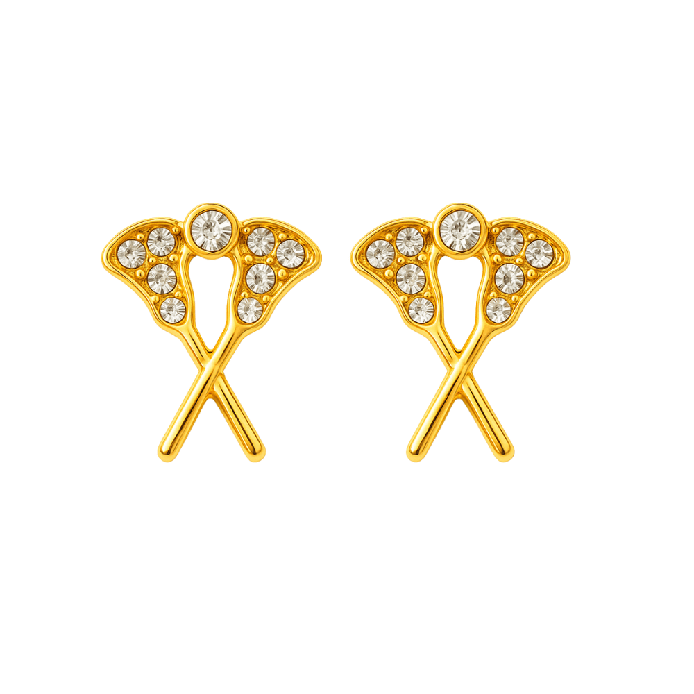 Girls Lacrosse Cz Stick Stud Earrings
