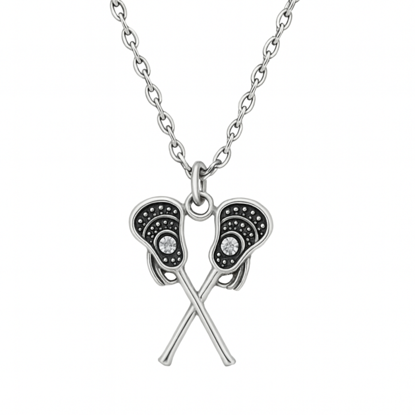Girls Lacrosse Double Stick Rhinestone Necklace