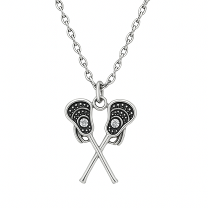 Girls Lacrosse Double Stick Rhinestone Necklace