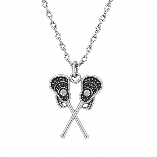 Girls Lacrosse Double Stick Rhinestone Necklace