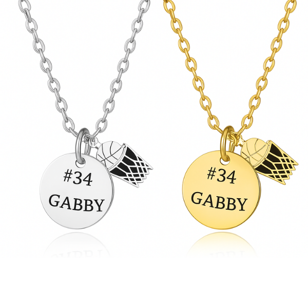 Basketball Engraved Round Necklace