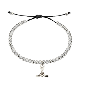Ice Hockey Beaded Silver Hanging Charm Slider Bracelet