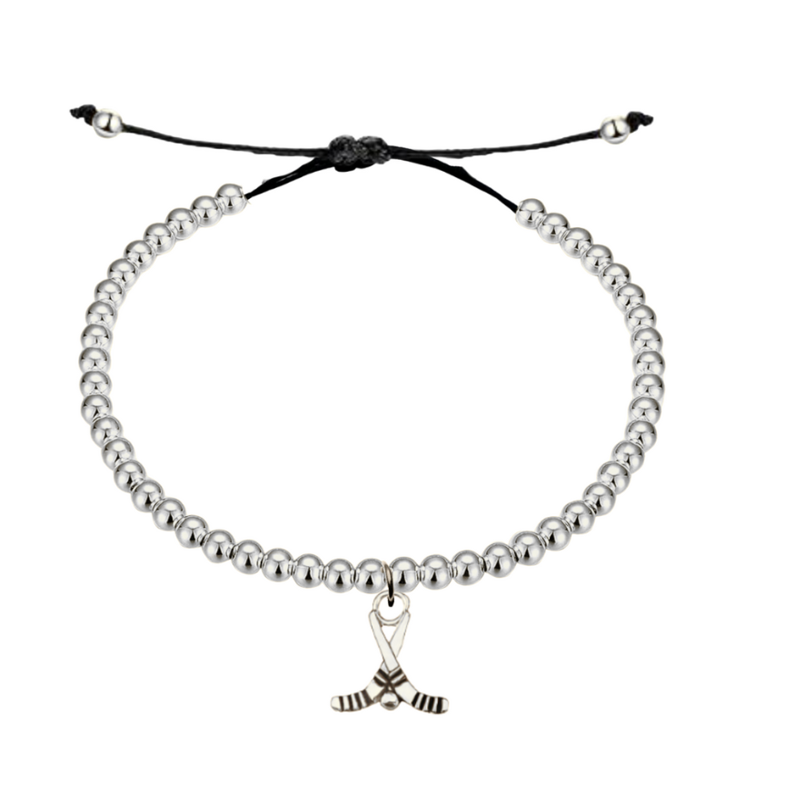 Ice Hockey Beaded Silver Hanging Charm Slider Bracelet