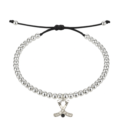 Ice Hockey Beaded Silver Hanging Charm Slider Bracelet