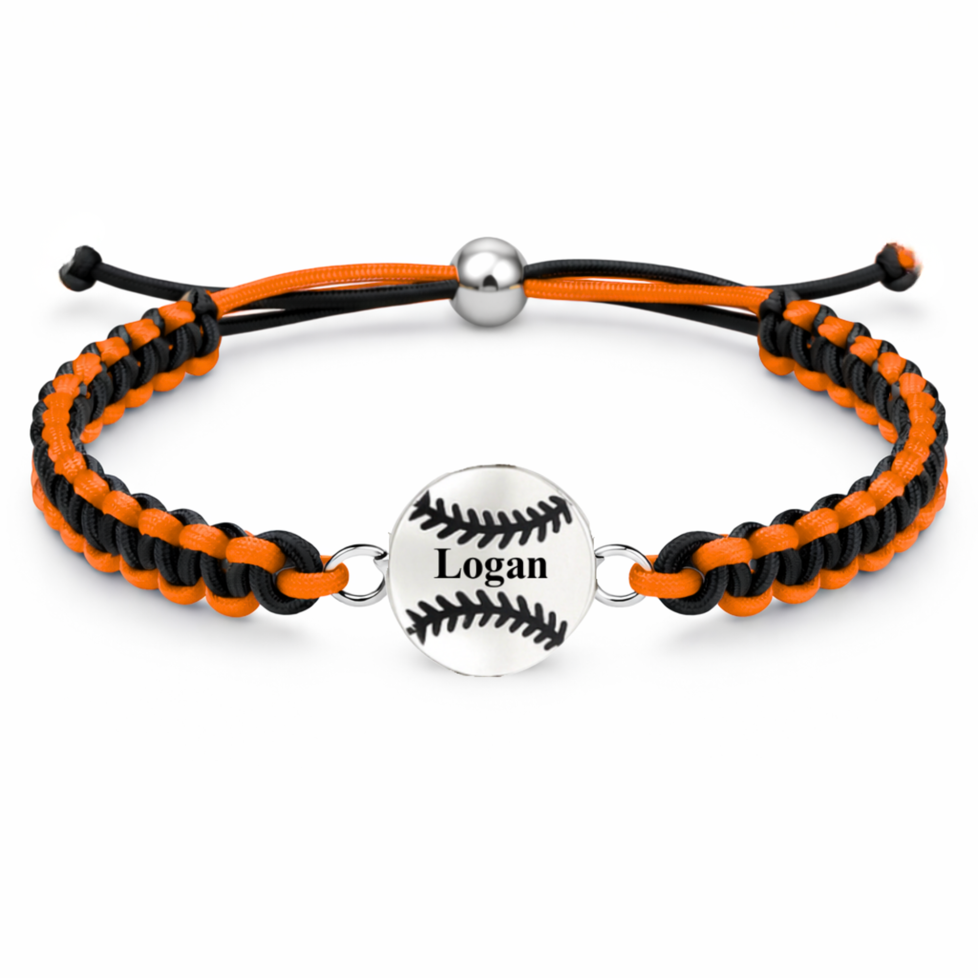 Personalized Multi Colored Baseball Charm Connector Rope Bracelet - Pick Colors