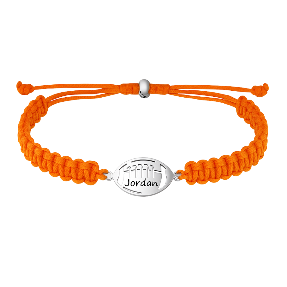 Personalized Engraved Football Rope Bracelet - Pick Color