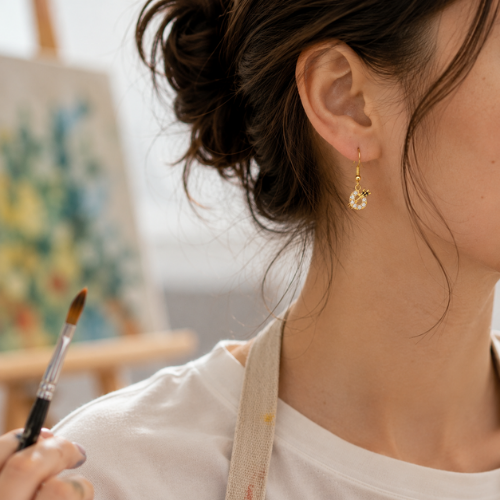 Paint Palette Gold Dangle Charm Earrings