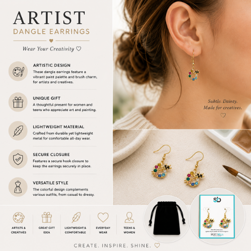 Paint Palette Gold Dangle Charm Earrings