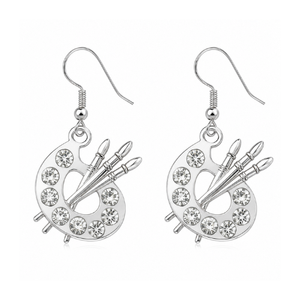 Paint Palette Silver Dangle Charm Earrings