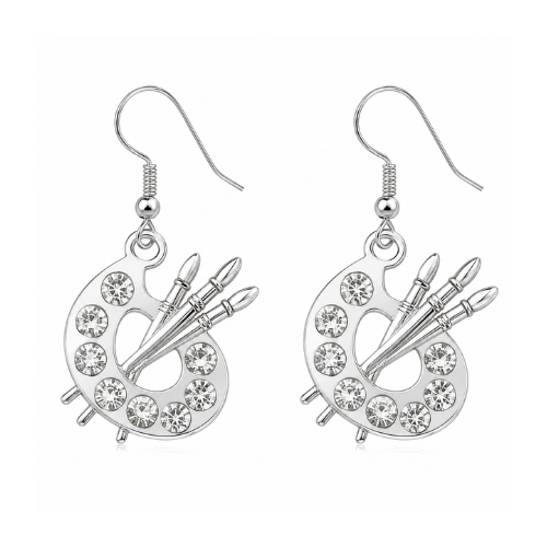 Paint Palette Silver Dangle Charm Earrings