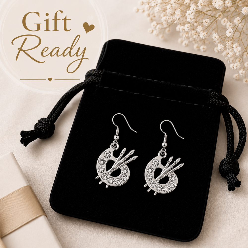 Paint Palette Silver Dangle Charm Earrings