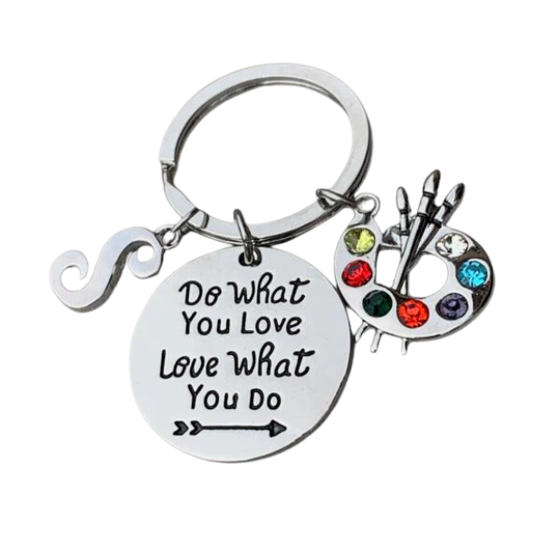 Personalized Artist Paint Palette Keychain, Do What You Love Painters Jewelry