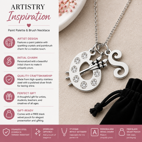 Personalized Artist Paint Palette Necklace with Custom Initial
