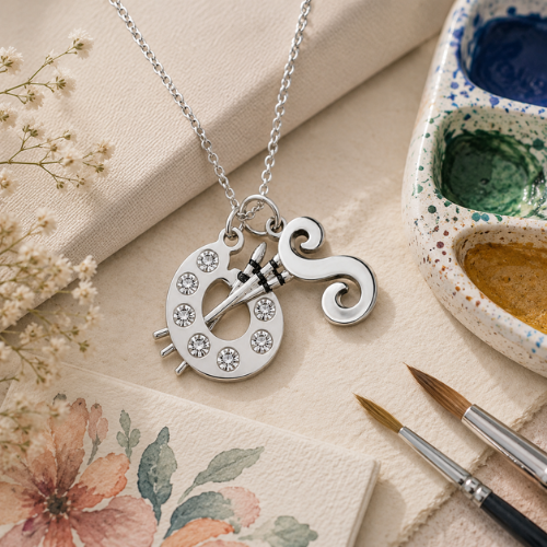 Personalized Artist Paint Palette Necklace with Custom Initial