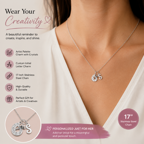 Personalized Artist Paint Palette Necklace with Custom Initial