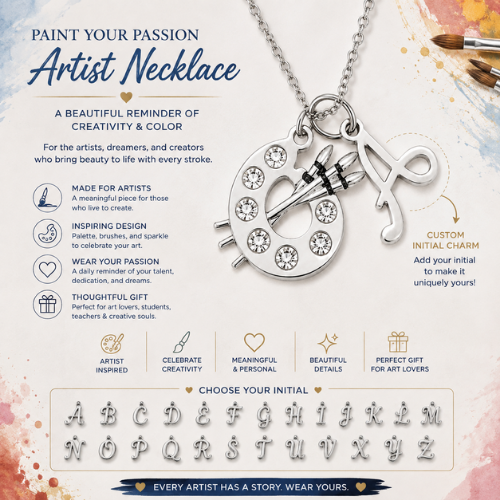 Personalized Artist Paint Palette Necklace with Custom Initial