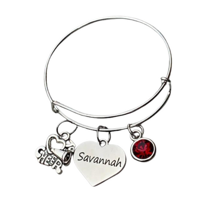 Personalized Cheer Bangle Bracelet with Engraved Name Charm
