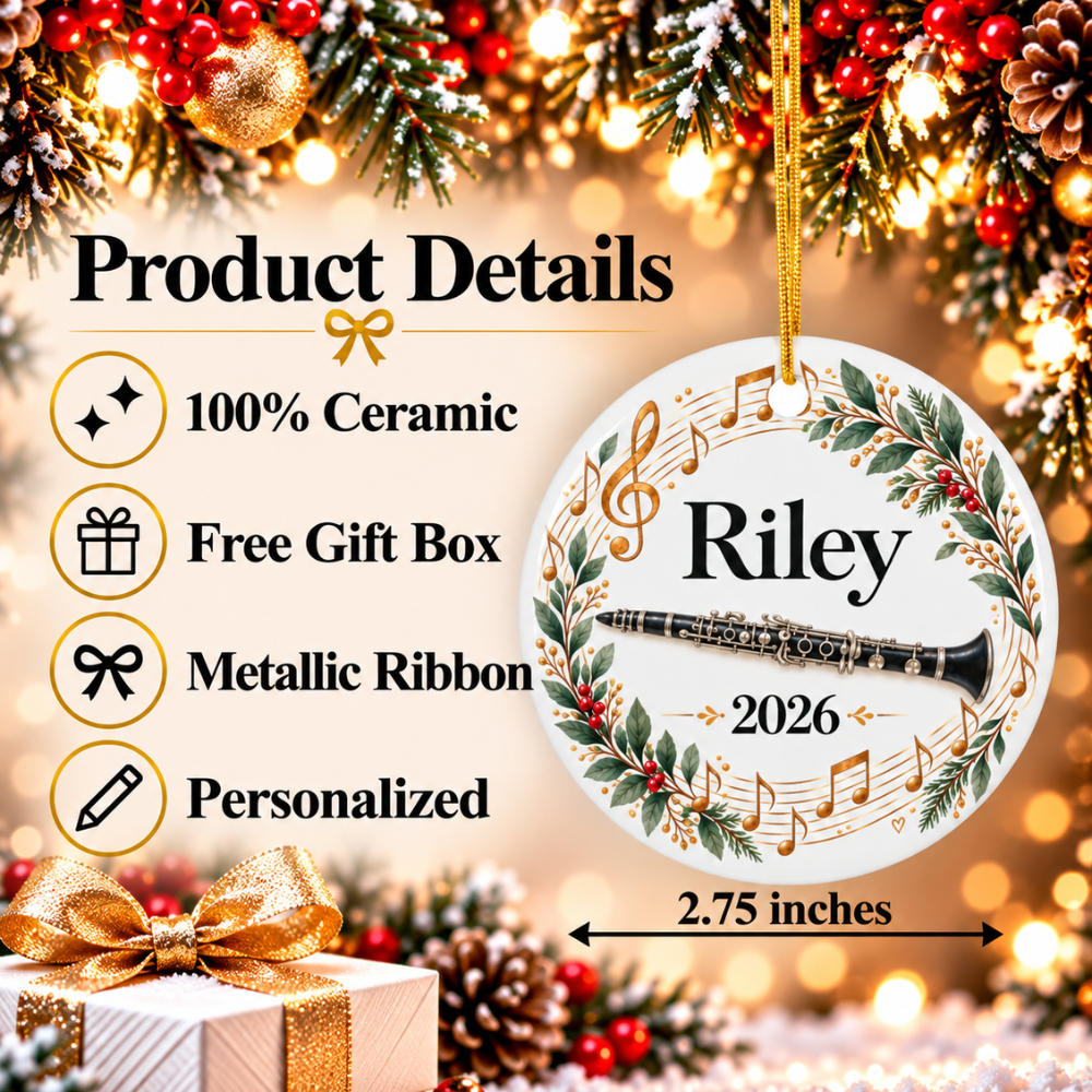 Personalized Clarinet Ornament 2026, Clarinet Player Christmas Ornament, Custom Name Band Gift