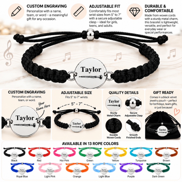 Personalized Clarinet Rope Bracelet - Pick Color