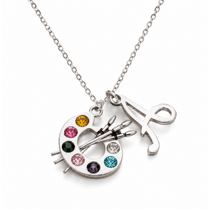 Personalized Colorful Artist Paint Palette Necklace with Custom Initial