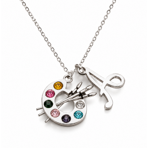Personalized Colorful Artist Paint Palette Necklace with Custom Initial